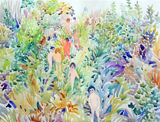 Fred Yates (1922-2008) Nudes in the bushes, 22 x 30in.